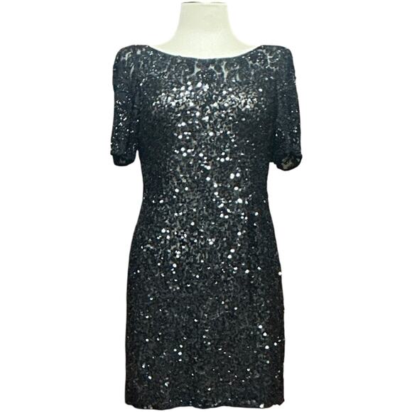 Scala Silk Beaded Sequined Cocktail Dress Vintage 90s Black 12 - Picture 1 of 7